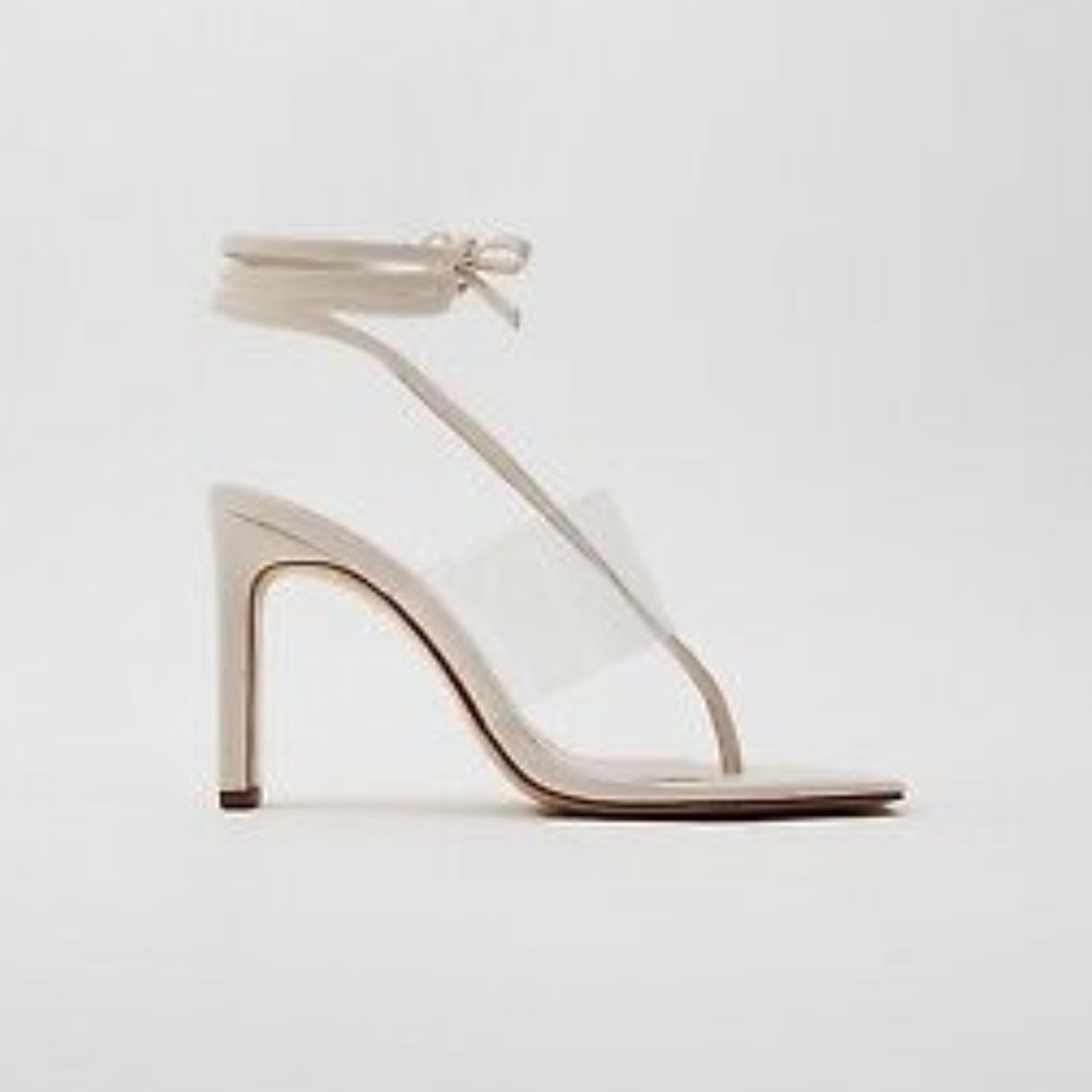 Zara Women Heeled Vinyl Sandals With Tie White